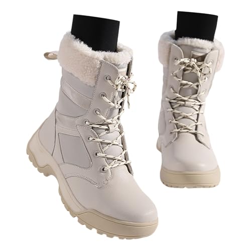 Stiefeletten Damen Trekking Winterstiefel rutschfeste Bequem Schnüren Gefüttert Wanderschuhe Thermostiefel Schneeschuhe Warme Snow Boots Beige 42 von Luadnysin