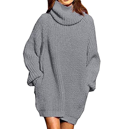 Strickkleider Damen Winter Longpulli Langarm Oversize Langarm Kleid Rollkragen Strickkleid Pullover Kleid Lang Lässig Weihnachtspullover Tunika Kleid Elegant Lange Longpullover Winterkleider von Luadnysin