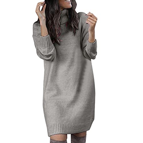 Sweatkleid Damen, Strickkleid Rollkragenpullover Elegant Midi Rollkragen Winterkleidung Weihnachtspullover Grobstrick Weihnachten Sweater Pulloverkleid Lässig Für Leggings Long Sleeve Langarm Kleid von Luadnysin