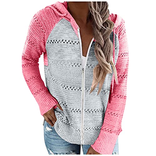 Sweatshirt Jacke Damen, Hoodie Stricken Leicht Stricktop Strickjacke Für Damen Tunika Zipper Frauen Strickoberteile Kapuzenshirt Kaputzenpullis Kapuzenpulli Jacke Kuscheljacke von Luadnysin