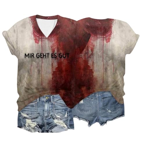 T Shirt Problem Gelöst Blutspritzer Tshirt Kurzarm Elegant Oberteil Sommerbluse Lässige Frauen Blusenshirt Horror Halloween Druck Blusen Tee Mit Batik Top Bluse Kostüm Khaki L von Luadnysin