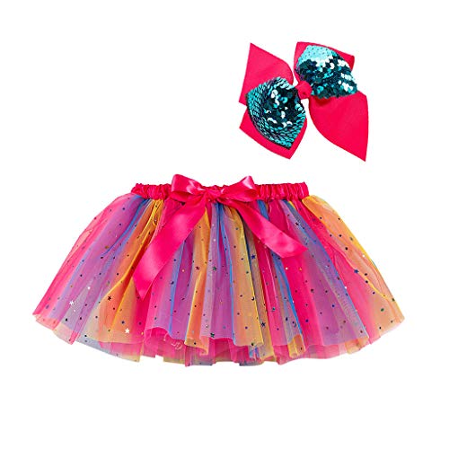 Tüllkleid Für Mädchen Mit Haarschleife-Tüllrock Ballett-Tanzkleid Röcke Für Mädchen Prinzessin Minirock Tutu Ballettrock Faschingskostüme Kinder Für Karneval Geburtstag Halloween Party Heißes Rosa S von Luadnysin