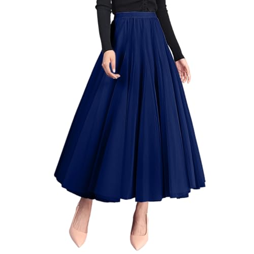 Tüllrock Damen Lang A Linie Elastischer Hoher Bund Midirock Damen 50er Rockabilly Tütü Rock Midi Plisseerock Petticoat Unterrock Prinzessin Langer Rock Für Damen Mädchen Karneval Kostüm Dunkelblau von Luadnysin