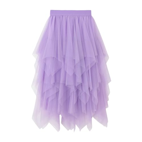 Tüllrock Damen Lang Knielang Rock Petticoat Unterrock Tüll Rock Midi Plisseerock Prinzessin Langer Rock Für Damen Teenager Party Halloween-Kostüme TüLlrock Lila von Luadnysin