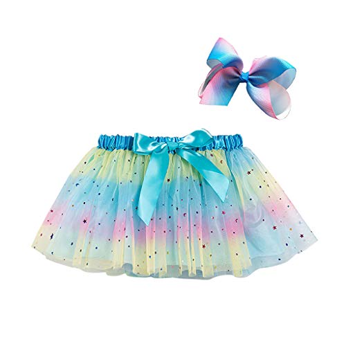 Tüllrock Kinder Mädchen Mit Haarschleife Kinder Kostüm Prinzessin Minirock Tüllrock Karneval Tutu Ballettrock Für Karneval Geburtstag Halloween Party Hellblau L von Luadnysin