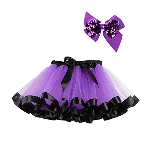 Tüllrock Kinder Mädchen Mit Haarschleife-Tüllrock Ballett-Tanzkleid Röcke Für Mädchen Prinzessin Minirock Tutu Ballettrock Tüllrock Karneval Für Karneval Geburtstag Halloween Party Lila S von Luadnysin