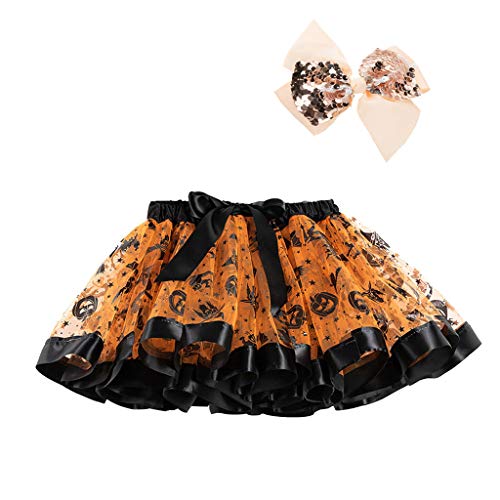 Tüllrock Mädchen Mit Haarschleife-Tüllrock Ballett-Tanzkleid Kinder Kostüm Tutu Ballettrock Tüllrock Karneval Prinzessin Minirock Für Karneval Geburtstag Halloween Party Orange L von Luadnysin