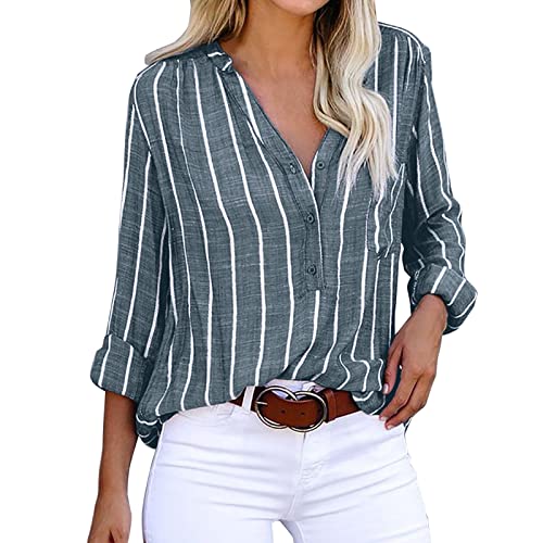 Tunika Damen Sommer Longbluse Sommer Elegant Blusenshirt Lange Mit Knopfleiste Leinenbluse Italienische Mode Große Größen Frühling Long Oberteile Tunika Longshirt Musselin Bluse lässig für Leggings von Luadnysin