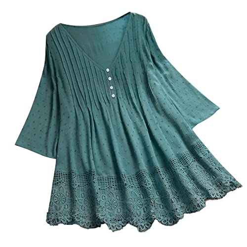 Tunika Damen Sommer Longshirt Bluse Luftig 3/4 Arm Damenhemd Spitze Oversize Longbluse Leicht Vintage V-Ausschnitt Kurzarm Tshirt Tunika Hemd Oberteile Tops Tunika Damen Sommer Longshirt Bluse Luftig 3/4 Arm Damenhemd Spitze Oversize Longbluse Leicht Vintage V-Ausschnitt Kurzarm Tshirt Tunika Hemd Oberteile Tops von Luadnysin