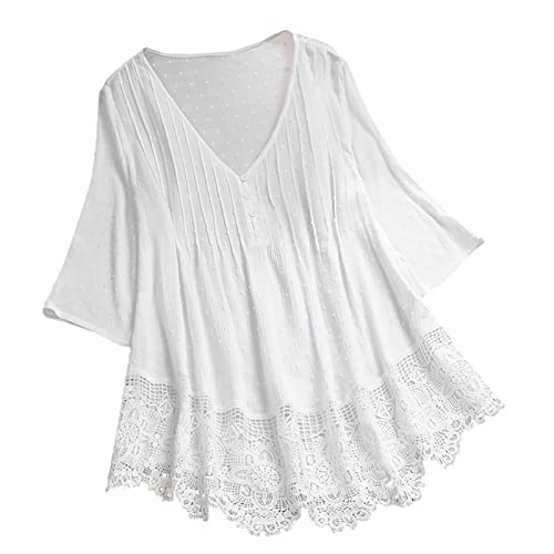 Tunika Damen Sommer Longshirt Bluse Luftig 3/4 Arm Damenhemd Spitze Oversize Longbluse Leicht Vintage V-Ausschnitt Kurzarm Tshirt Tunika Hemd Oberteile Tops Tunika Damen Sommer Longshirt Bluse Luftig 3/4 Arm Damenhemd Spitze Oversize Longbluse Leicht Vintage V-Ausschnitt Kurzarm Tshirt Tunika Hemd Oberteile Tops von Luadnysin