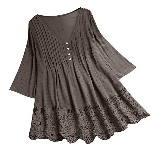 Tunika Damen Sommer Longshirt Bluse Luftig 3/4 Arm Damenhemd Spitze Oversize Longbluse Leicht Vintage V-Ausschnitt Kurzarm Tshirt Tunika Hemd Oberteile Tops Tunika Damen Sommer Longshirt Bluse Luftig 3/4 Arm Damenhemd Spitze Oversize Longbluse Leicht Vintage V-Ausschnitt Kurzarm Tshirt Tunika Hemd Oberteile Tops von Luadnysin