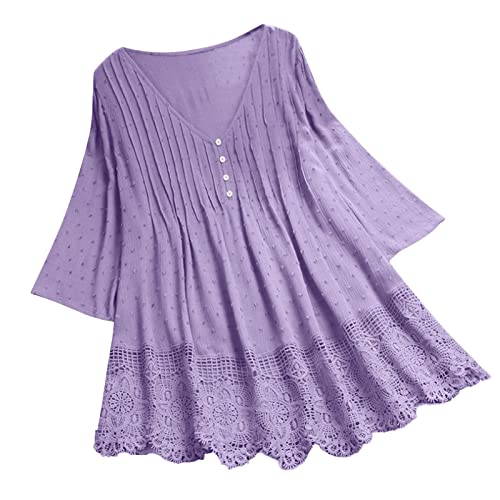 Tunika Damen Sommer Longshirt Bluse Luftig 3/4 Arm Damenhemd Spitze Oversize Longbluse Leicht Vintage V-Ausschnitt Kurzarm Tshirt Tunika Hemd Oberteile Tops Tunika Damen Sommer Longshirt Bluse Luftig 3/4 Arm Damenhemd Spitze Oversize Longbluse Leicht Vintage V-Ausschnitt Kurzarm Tshirt Tunika Hemd Oberteile Tops von Luadnysin