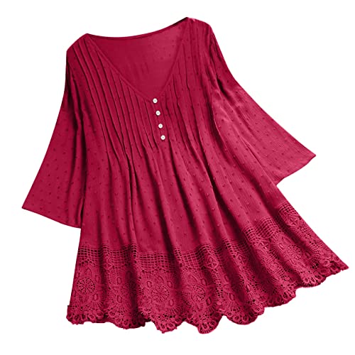 Tunika Damen Sommer Longshirt Bluse Luftig 3/4 Arm Damenhemd Spitze Oversize Longbluse Leicht Vintage V-Ausschnitt Kurzarm Tshirt Tunika Hemd Oberteile Tops Tunika Damen Sommer Longshirt Bluse Luftig 3/4 Arm Damenhemd Spitze Oversize Longbluse Leicht Vintage V-Ausschnitt Kurzarm Tshirt Tunika Hemd Oberteile Tops von Luadnysin