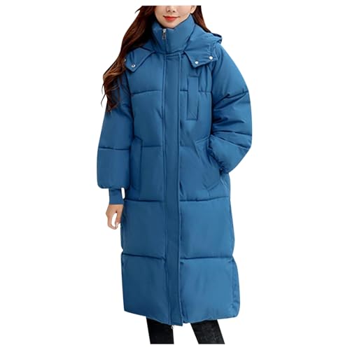 Übergangsmantel Damen Mit Kapuze Übergangsjacke Freizeit Übergangsmantel Mit Taschen Daunenjacke Puffer Lang Steppmantel Steppjacke Mantel Parka Blau M von Luadnysin