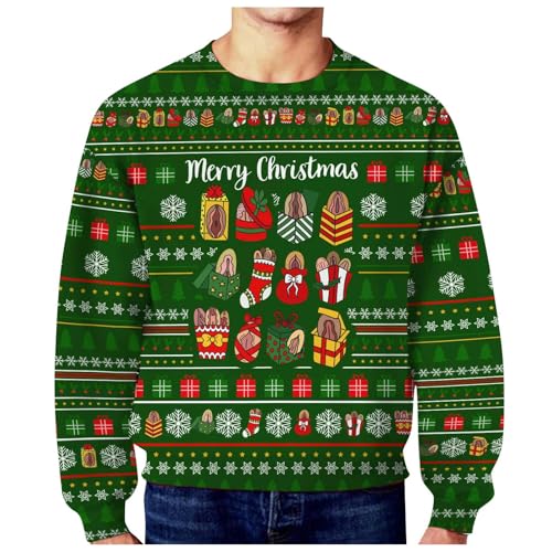 Ugly Christmas Sweater Herren Lange Ärmel Pullover Weihnachtsdruck Rundhals Weihnachtspulli Weihnachtspullover Lose Weihnachtskostüm Partner Weihnachtspullover Grün M von Luadnysin