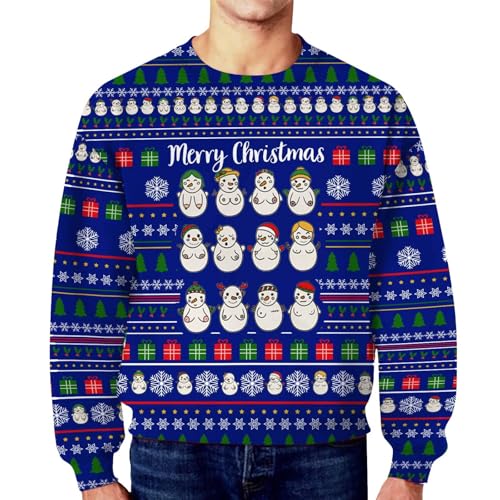 Ugly Christmas Sweater Herren Retro Pullover Weihnachtsdruck Rundhals Weihnachtspulli Weihnachtspullover Winter Weihnachtsoutfit Partner Weihnachtspullover Blau S von Luadnysin