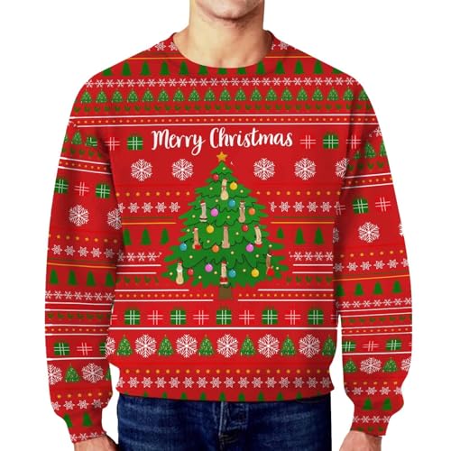 Ugly Christmas Sweater Herren Weihnachtsdruck Pullover Christmas Rundhals Weihnachtspulli Weihnachtspullover Lose Weihnachtskleidung Partner Weihnachtspullover Rot XL von Luadnysin