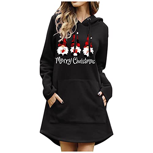 Weihnachtskleid Damen, Hoodie Kleid Teenager Mädchen Weihnachts Partykleid Weihnachts Zwergen Print Weihnachtspullover Pulloverkleid Ugly Outdoor Weihnachts Pullover Lustig Weihnachtskleid Sweatkleid von Luadnysin