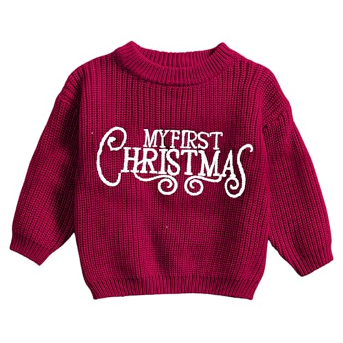 Weihnachtspulli Baby Kinder Ugly Christmas Sweater Strickpullover Weihnachtsoutfit Weihnachtspullover Niedlich Langarm Pullover Weihnachts Pullover Puli Rot 3-6monate von Luadnysin