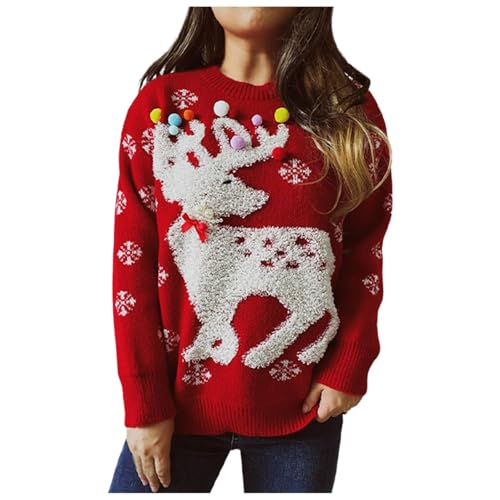 Weihnachtspulli Damen Hässliche Weihnachtspullover Hässlich Freizeit Weihnachtspullis Weihnachtspulli Lange Ärmel Pulli Ugly Sweater Weihnachten Weihnachtspullover Rot L von Luadnysin