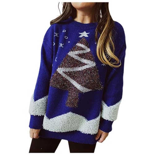 Weihnachtspullover Damen Hässliche Weihnachtspullover Freizeit Paare Weihnachtspullis Weihnachtspullover Lange Ärmel Pullover Norweger Pullover Weihnachten Weihnachtspulli Blau XL von Luadnysin