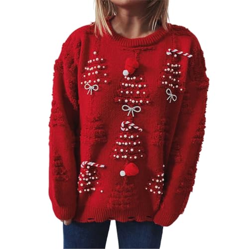 Weihnachtspullover Damen Hässliche Weihnachtspullover Retro Chrismas Weihnachtspullover Weihnachtspullis Paare Pullover Ugly Sweater Hässlich Weihnachtspulli Rot XL von Luadnysin