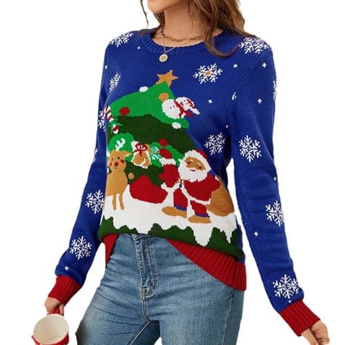 Weihnachtspullover Damen Hässliche Weihnachtspullover Rundhals Lustig Weihnachtspulli Weihnachtspullis Ugly Pulli Ugly Sweater Retro Weihnachtspullover Blau M von Luadnysin