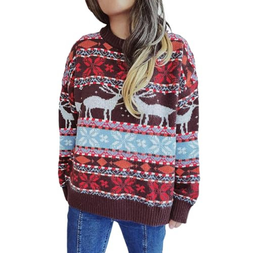 Weihnachtspullover Damen Ugly Christmas Sweater Retro Rundhals Weihnachtspullover Weihnachtspulli Freizeit Pulli Ugly Sweater Chrismas Weihnachtspullis Braun S von Luadnysin