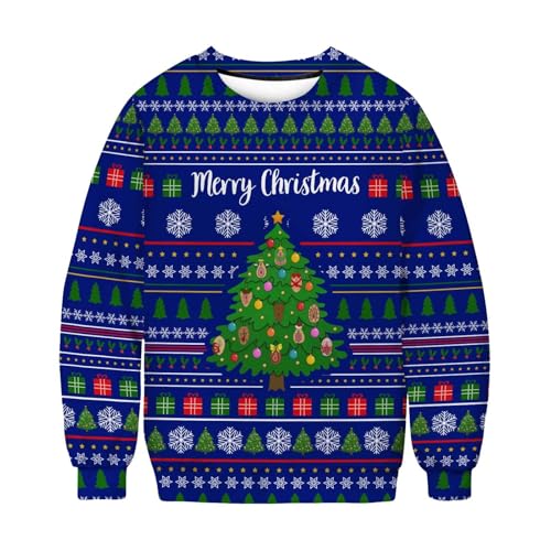 Weihnachtspullover Herren Retro Pullover Weihnachtsdruck Rundhals Weihnachtspullover Weihnachtspulli Winter Weihnachtskleidung Partner Weihnachtspullover Blau XL von Luadnysin