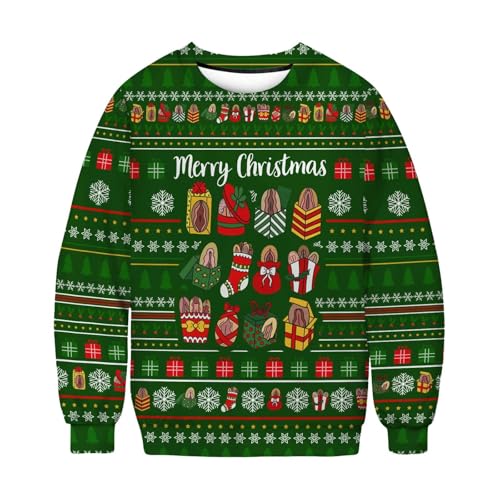 Weihnachtspullover Herren Retro Weihnachtspullover Lange Ärmel Weihnachtsdruck Pullover Weihnachtspulli Freizeit Weihnachtskostüm Partner Weihnachtspullover Grün S von Luadnysin