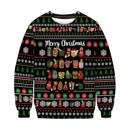 Weihnachtspullover Herren Weihnachtsdruck Weihnachtspullover Retro Christmas Pullover Weihnachtspulli Lose Weihnachtskostüm Partner Weihnachtspullover Schwarz XL von Luadnysin