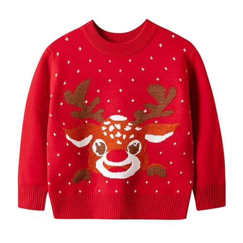 Weihnachtspullover Kinder Ugly Christmas Sweater Kinderpullover Pullover Weihnachtspulli Lustig Warme Weihnachtspullover Weihnachtsoutfit Baby Junge Mädchen Strickpullover Rot_00E 120 von Luadnysin