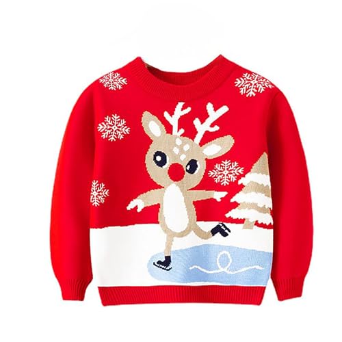 Weihnachtspullover Kinder Ugly Christmas Sweater Strickpullover Weihnachtskleidung Weihnachtsoutfit Warme Niedlich Weihnachtspullover Lustige Weihnachtspullover Weihnachtspulli Rot 130 von Luadnysin