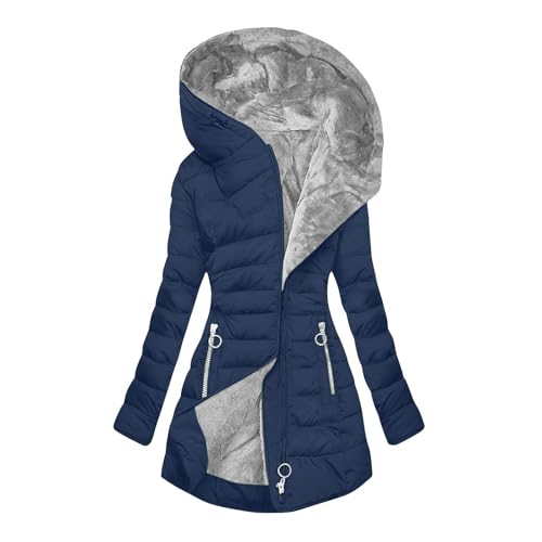 Winterjacke Damen Fell Gefüttert Steppjacke Warme Wintermantel Dicke Winterparka Lang Teddyfutter Damen-jacken Winter Parka mit Kapuze, Taschen von Luadnysin