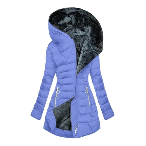 Winterjacke Damen Fell Gefüttert Steppjacke Warme Wintermantel Dicke Winterparka Lang Teddyfutter Damen-jacken Winter Parka mit Kapuze, Taschen von Luadnysin