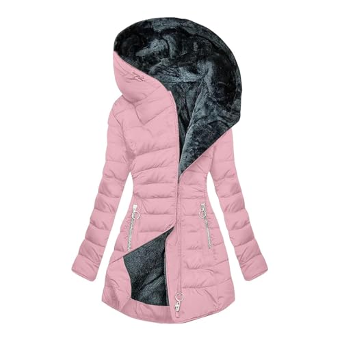 Winterjacke Damen Warm Gefüttert Einfarbig Wintermantel Grosse Grössen mit Fell Winterparka Steppjacke Damenmantel Winter Winddicht Coat Jacken von Luadnysin