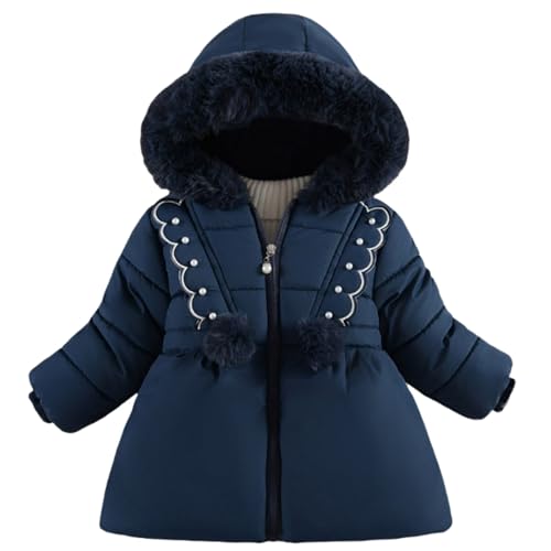 Winterjacke Mädchen Verdickte Outdoor Steppjacke Winddicht Jacke Winter Kinderjacken Wintermantel Übergangsjacke Mit Kapuze Jacken Marine 90 von Luadnysin