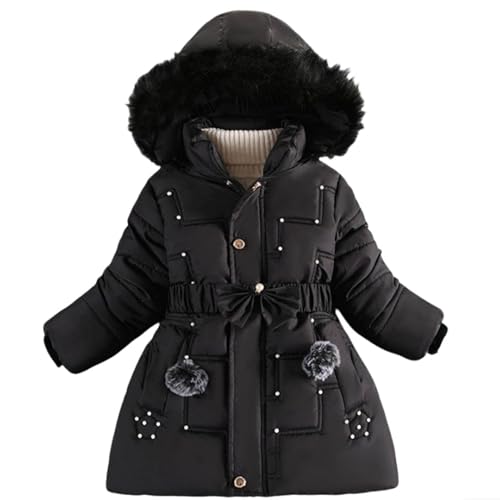 Winterjacke Mädchen Warme Verdickte Daunenjacke Winddicht Jacke Winter Kinderjacken Wintermantel Steppjacke Mit Kapuze Jacken Schwarz 120 von Luadnysin