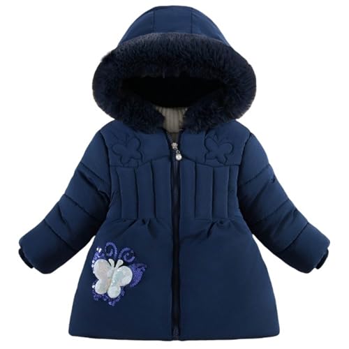 Winterjacke Teenager Mädchen Lange Winter Daunenjacke Winddicht Jacke Verdickte Winterjacke Übergangsjacke Steppjacke Mit Kapuze Jacken Marine 80 von Luadnysin