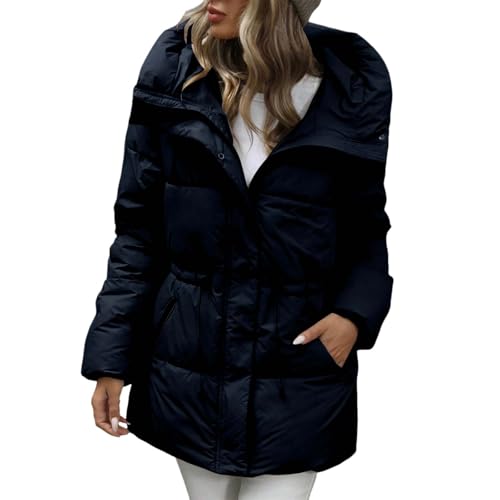 Wintermantel Damen Leicht Damenjacken Mit Taschen Übergangsjacke Dicke Daunenjacken Puffer Lang Parka Jacke Damen-Mäntel Schwarz XL von Luadnysin