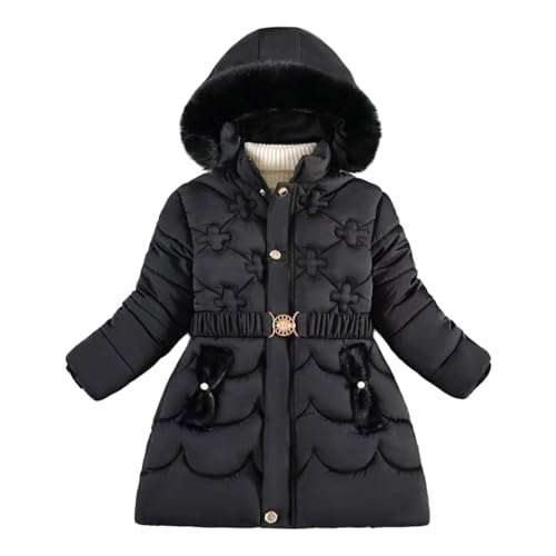 Wintermantel Mädchen Winter Verdickte Daunenjacke Leichte Steppjacke Warme Übergangsjacke Kinderjacken Winterjacke Mit Kapuze Jacken Schwarz 130 von Luadnysin