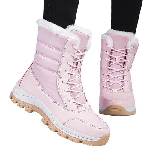 Winterstiefel Damen Warme Winterboots Gefüttert Bequem Schnüren Outdoor Winterstiefel Thermostiefel Schneeschuhe Trekking Snow Boots Rosa 39 von Luadnysin