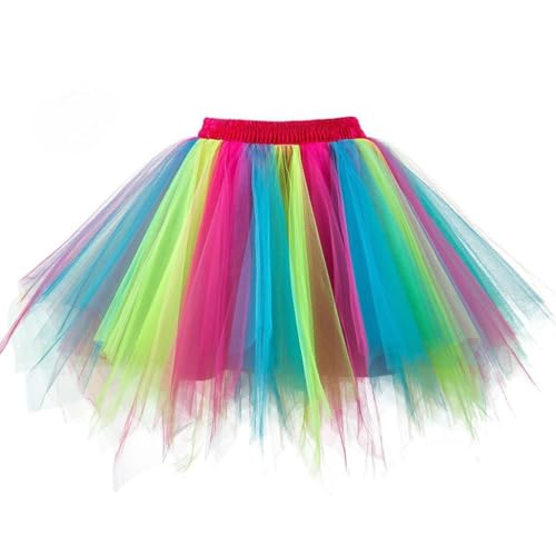 tüllrock tütü Damen Regenbogen bunt bunter tüllrock,Damen Karneval Kostüm Tüllrock 80er Puffy Tütü Röcke XXL Tüll Tulle Petticoat von Luadnysin