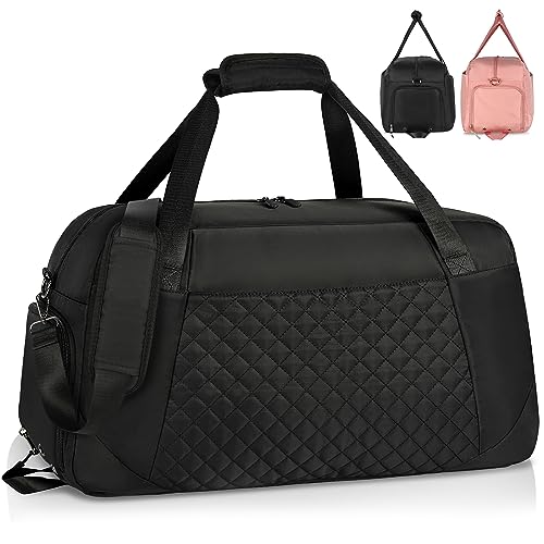 Lubardy Sporttasche Damen 40L Groß Reisetasche Damen Weekender Schwimmtasche Trainingstasche mit Schuhfach Tasche für Gym Fitness Urlaub Übernachtung Yoga Tanzen Duffle Bag (Schwarz) von Lubardy