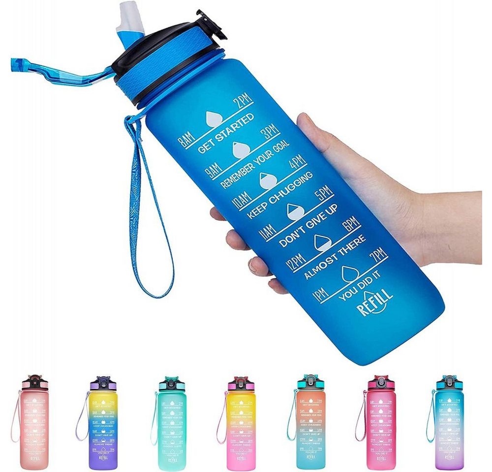 Lubgitsr Trinkflasche Trinkflasche mit Strohhalm und Zeitmarkierung, BPA-Frei Wasserflasche von Lubgitsr