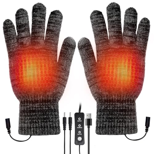 USB-beheizte Handschuhe für Männer und Frauen, Winter-Thermo-Heizhandschuhe, waschbar, Touchscreen, Laptop, verdickte Strickhandschuhe mit 3 Heizstufen zum Fahren, Laufen, Skifahren, Camping (Schwarz) von Luckits