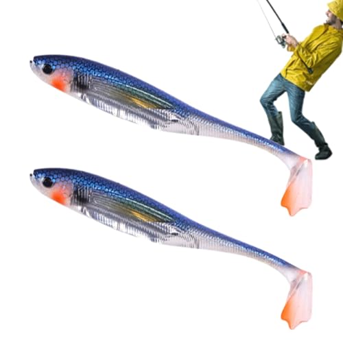 Angelköder, Paddle Tail Swimbaits - 2 Stück Salzwasserköder - Angelköder mit Paddelschwanz, Barsch-Angelköder, realistischer Schwimmköder für Forelle, Zander, Crappie von Luckxing