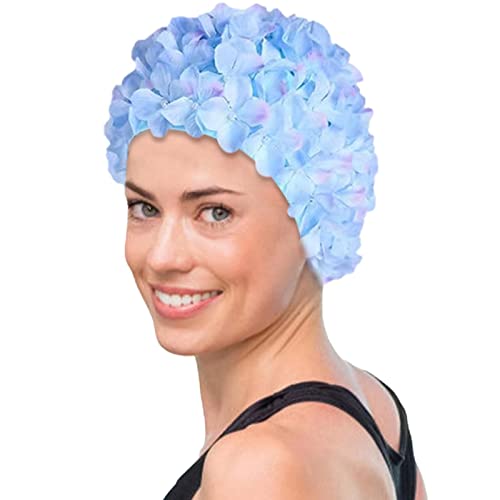 Bademütze mit 3D-Blumen | Stilvolle Blumenkappen, Blumen-Badekappe für Damen,Turban-Badekappe für langes Haar, Bademütze, Badekappen, Ohrenhaarschutz, einfaches An- und Ausziehen Luckxing von Luckxing