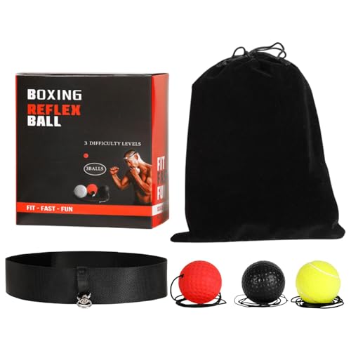 Boxen Reflexball, Boxen Training Ball Mit 3 Bälle, Boxbälle Mit Kopfband, Reaktionsball Boxing Equipment Für Reaktion, Agilität, Schlaggeschwindigkeit, Kampffähigkeit Und Auge-Hand-Koordination von Luckxing