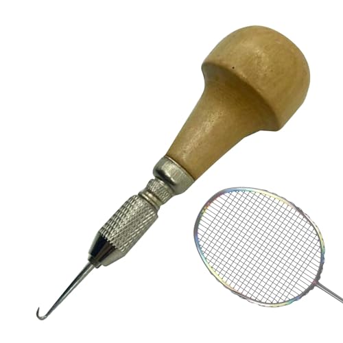 Luckxing Reparatur von Tennisschlägern, Bespannungswerkzeug für Squashschläger | Saitenzieher, Einfädelwerkzeug,DIY Tennisschläger Bespannungsklemme Holzgriff für Badminton, Squashschläger von Luckxing
